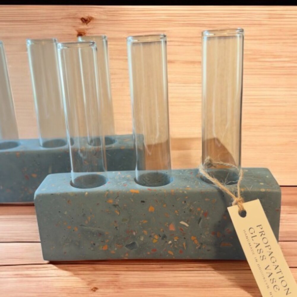 Terrazzo Propagation Test Tube Station: Navy Blue, 3 glass test tube set